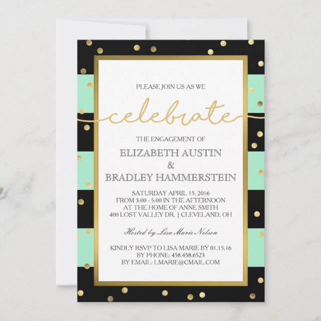 Neo Mint Sparkling Stripes | Engagement Party Invitation (Front)