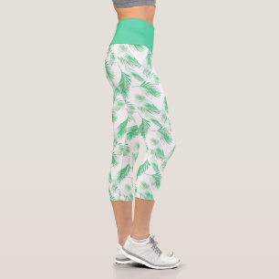 Neo Mint Tropical Palm Leaves Pattern Capri Leggings