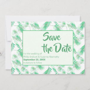 Neo Mint Tropical Palm Leaves Save the Date Invitation