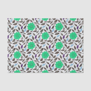 Neo Mint Vintage Style China Poppy Floral Pattern Tissue Paper