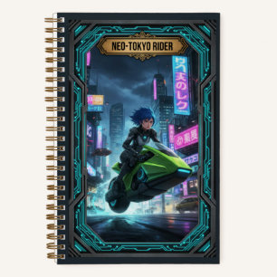 Neo-Tokyo Rider Cyberpunk Anime Girl Motorcycle Notebook