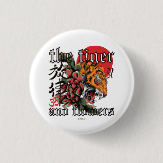 Neo-Traditional Roaring Tiger & Flowers Gothic Art 3 Cm Round Badge