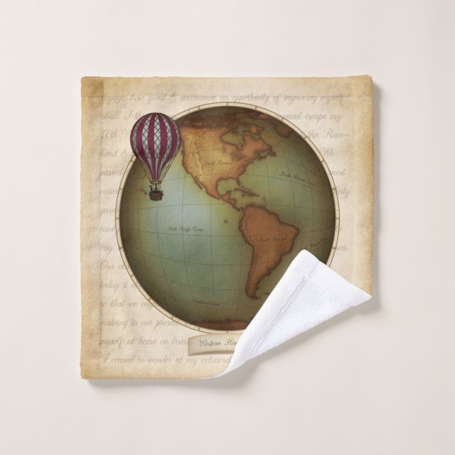 Neo-Victorian Western Hemisphere Map Steampunk Wash Cloth (Wash Cloth)