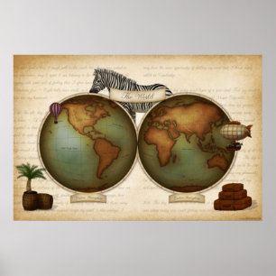 Neo-Victorian World Traveller's Atlas Steampunk Poster