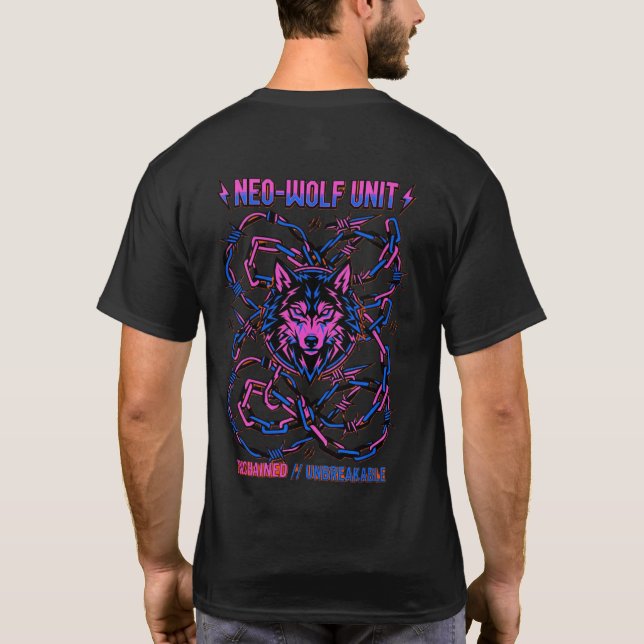 Neo Wolf Unit Shirt – Neon Cyberpunk Wolf Graphic  (Back)