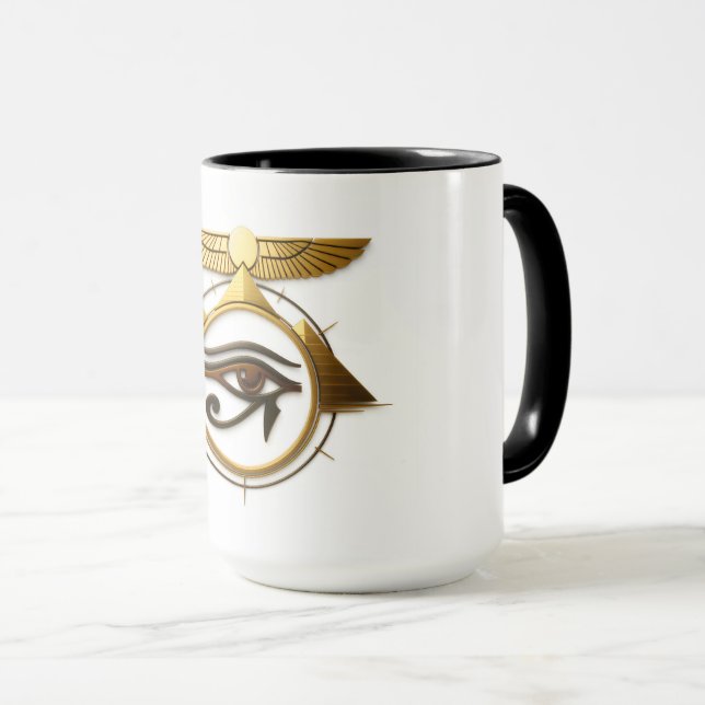 NeoAnkh 3D Eye of Horus Winged Sun Disk Symbol Mug (Front Right)