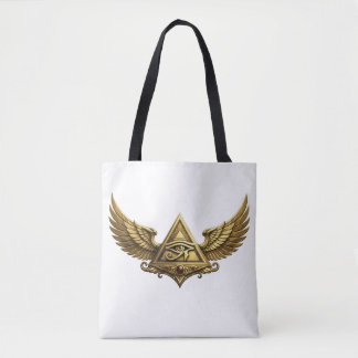 NeoAnkh | 3D Gold Eye of Horus & Winged Pyramid Tote Bag