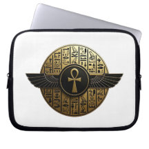 NeoAnkh 3D Golden Winged Ankh & Hieroglyphs