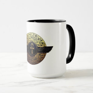NeoAnkh 3D Golden Winged Ankh & Hieroglyphs Mug