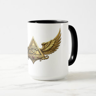 NeoAnkh Egyptian Eye of Horus Gold Winged Pyramid Mug