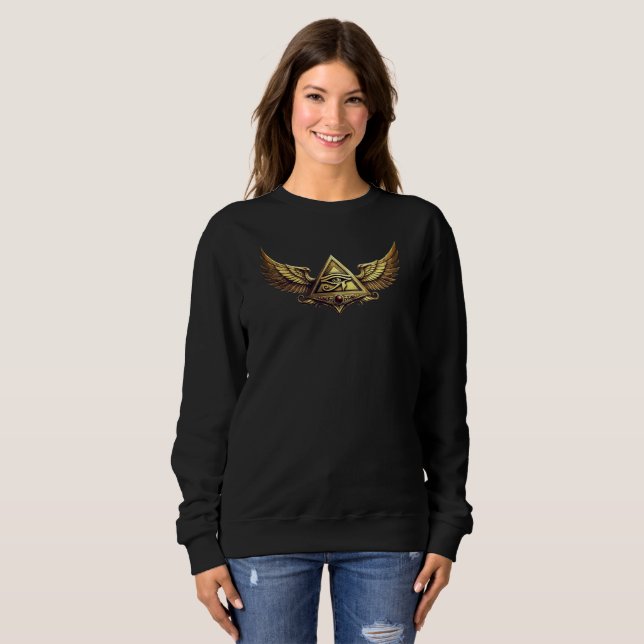 NeoAnkh Egyptian Eye of Horus Gold Winged Pyramid Sweatshirt (Front Full)