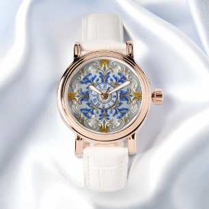 Neoclassic Porcelain Rococo Style Blue Gold Watch