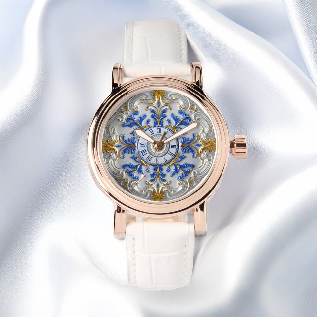 Neoclassic Porcelain Rococo Style Blue Gold Watch (Creator Uploaded)