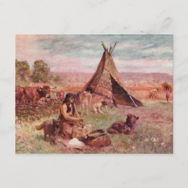 Neolithic Homestead Antique Print Postcard (Front)
