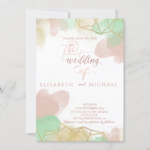 Neomint blush gold watercolor geometrical invitation