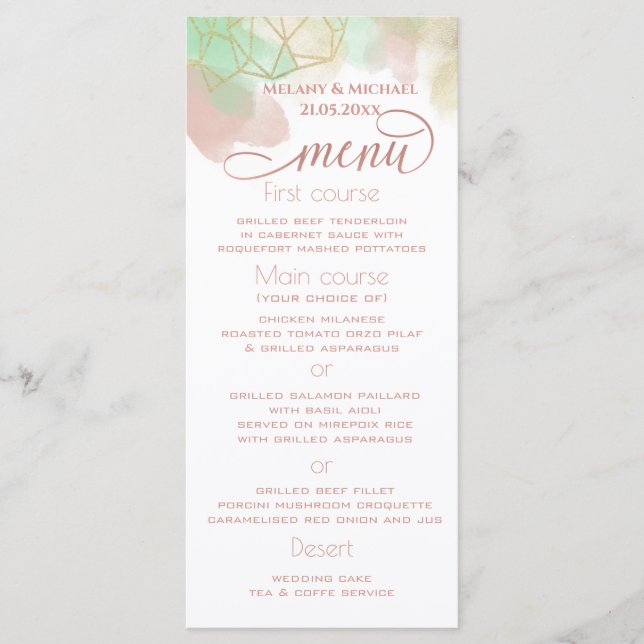 Neomint blush gold watercolor geometrical menu (Front)
