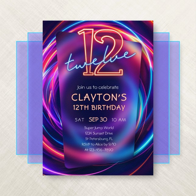 Neon 12th Birthday Invitation (Creator Uploaded)
