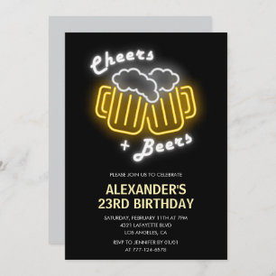 Neon 23rd birthday invitation Cheers and Beers