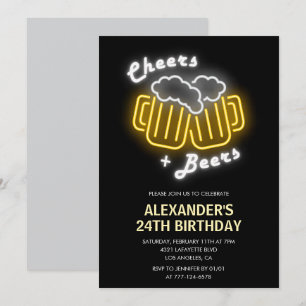 Neon 24th birthday invitation Cheers and Beers