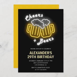 Neon 29th birthday invitation Cheers and Beers
