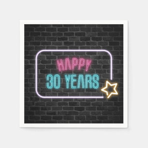 Neon 30th Birthday Marquee On Brick Napkins