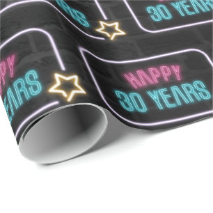 Neon 30th Birthday Marquee On Brick Wrapping Paper