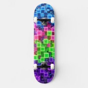 Neon 3D Cube Skateboard - Electric Blue Pink