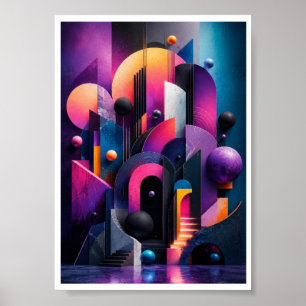 Neon 3D Geometric Abstract Wall Poster
