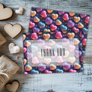 Neon 3D Puffy Valentines Heart Navy Blue Thank You Card