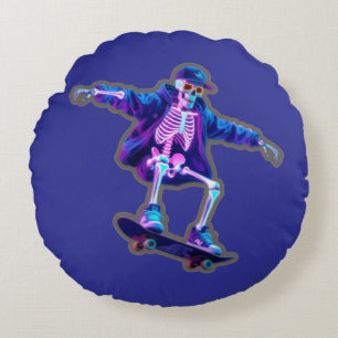 Neon 3D Skeleton Skateboarding – Funny Streetwear  Round Cushion