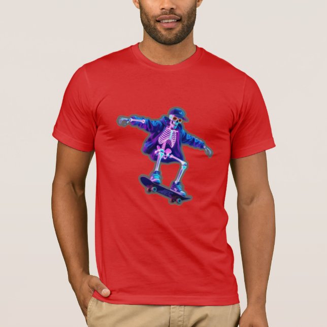 Neon 3D Skeleton Skateboarding – Funny Streetwear  T-Shirt (Front)