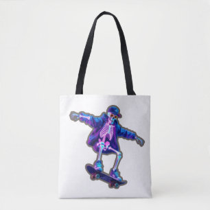 Neon 3D Skeleton Skateboarding – Funny Streetwear  Tote Bag