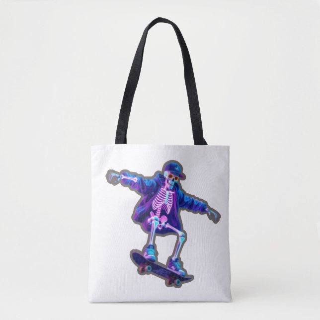 Neon 3D Skeleton Skateboarding – Funny Streetwear  Tote Bag (Front)