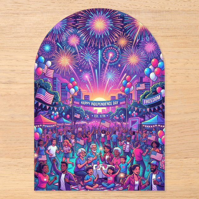 Neon 4th of July Independence Day Celebration Acrylic Invitations (Front)