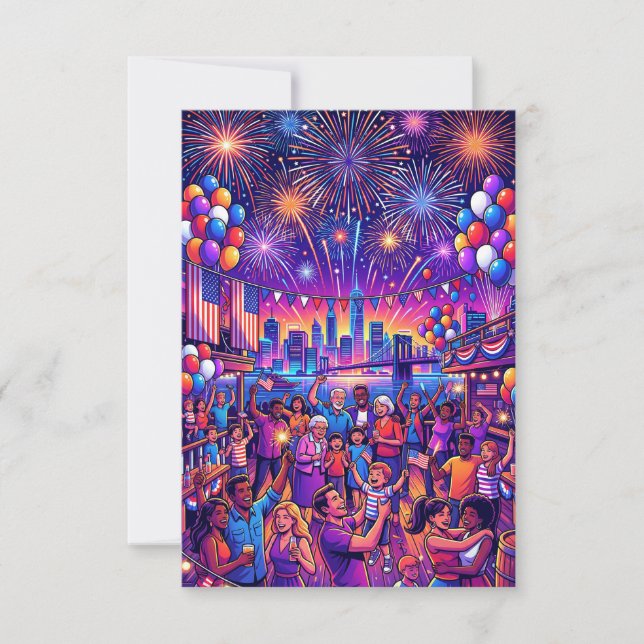 Neon 4th of July Independence Day Celebration Invitation (Front)