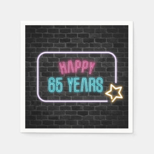 Neon 65th Birthday Marquee On Brick Wall Napkins