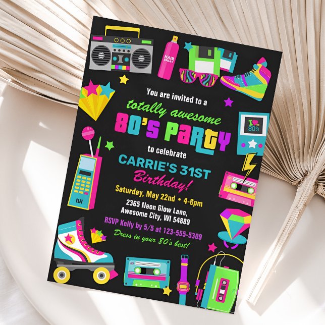 Neon 80s Birthday Party Invitation (80s Retro Birthday Invitation)