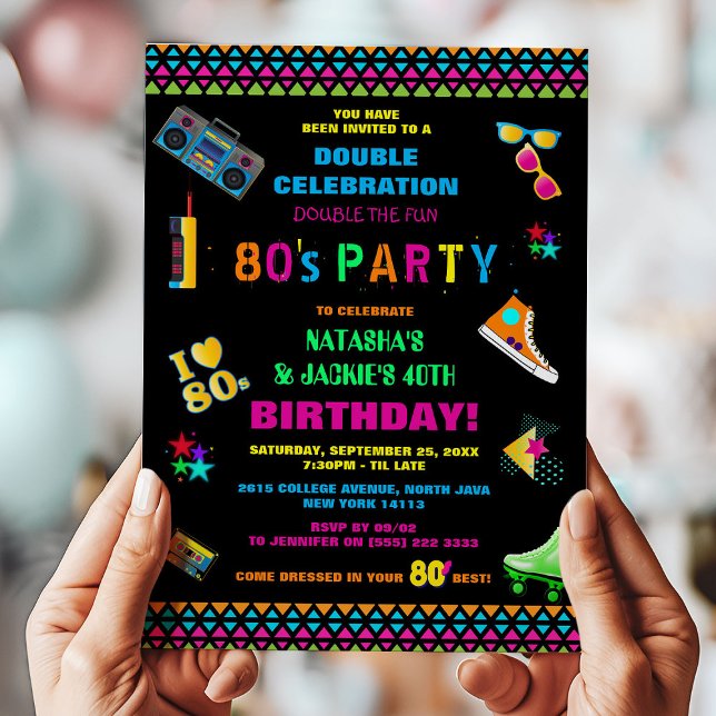 Neon 80's Joint Birthday Party Invitation (Creator Uploaded)