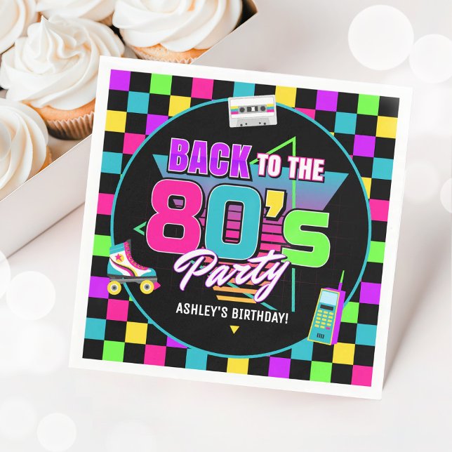 Neon 80s Retro Glow Throwback Birthday Napkins (Creator Uploaded)