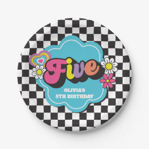 Neon 90s Retro 5th Birthday Paper Plate