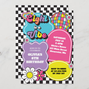 Neon 90s Retro Eight is a Vibe 8th Birthday Invitation
