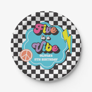Neon 90s Retro Five is a Vibe 5th Birthday Paper Plate