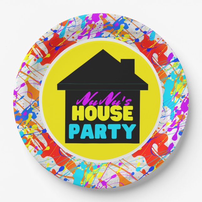 Neon 90's Retro Hip Hop Theme House Party Colourfu Paper Plate (Front)