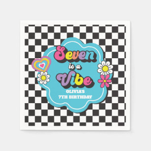 Neon 90s Retro Seven is a Vibe 7th Birthday Napkin