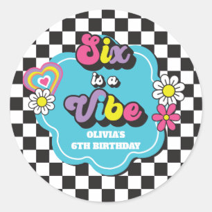 Neon 90s Retro Six is a Vibe 6th Birthday Classic Round Sticker