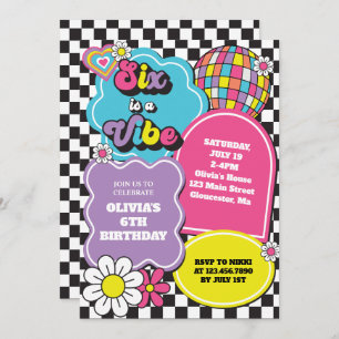 Neon 90s Retro Six is a Vibe 6th Birthday Invitation