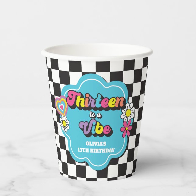 Neon 90s Retro Thirteen is a Vibe 13th Birthday Paper Cups (Front)