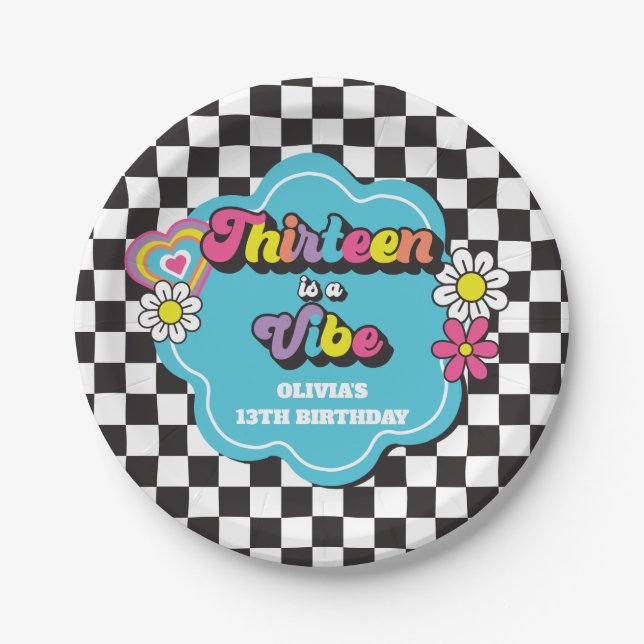 Neon 90s Retro Thirteen is a Vibe 13th Birthday Paper Plate (Front)