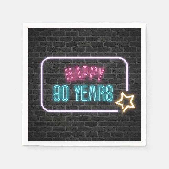 Neon 90th Birthday Marquee On Brick Napkins (Front)