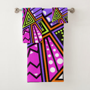 neon abstract bath towel set 
